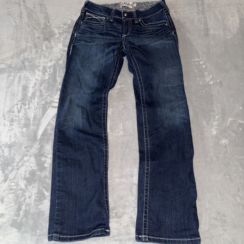 Ariat Women's REAL Jeans Sz 26R Mid Rise Stretch Entwined Boot Cut Rodeo Girly - Picture 2 of 9